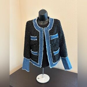NANETTE LEPORE Black/denim Boucle Jacket With Denim Trim